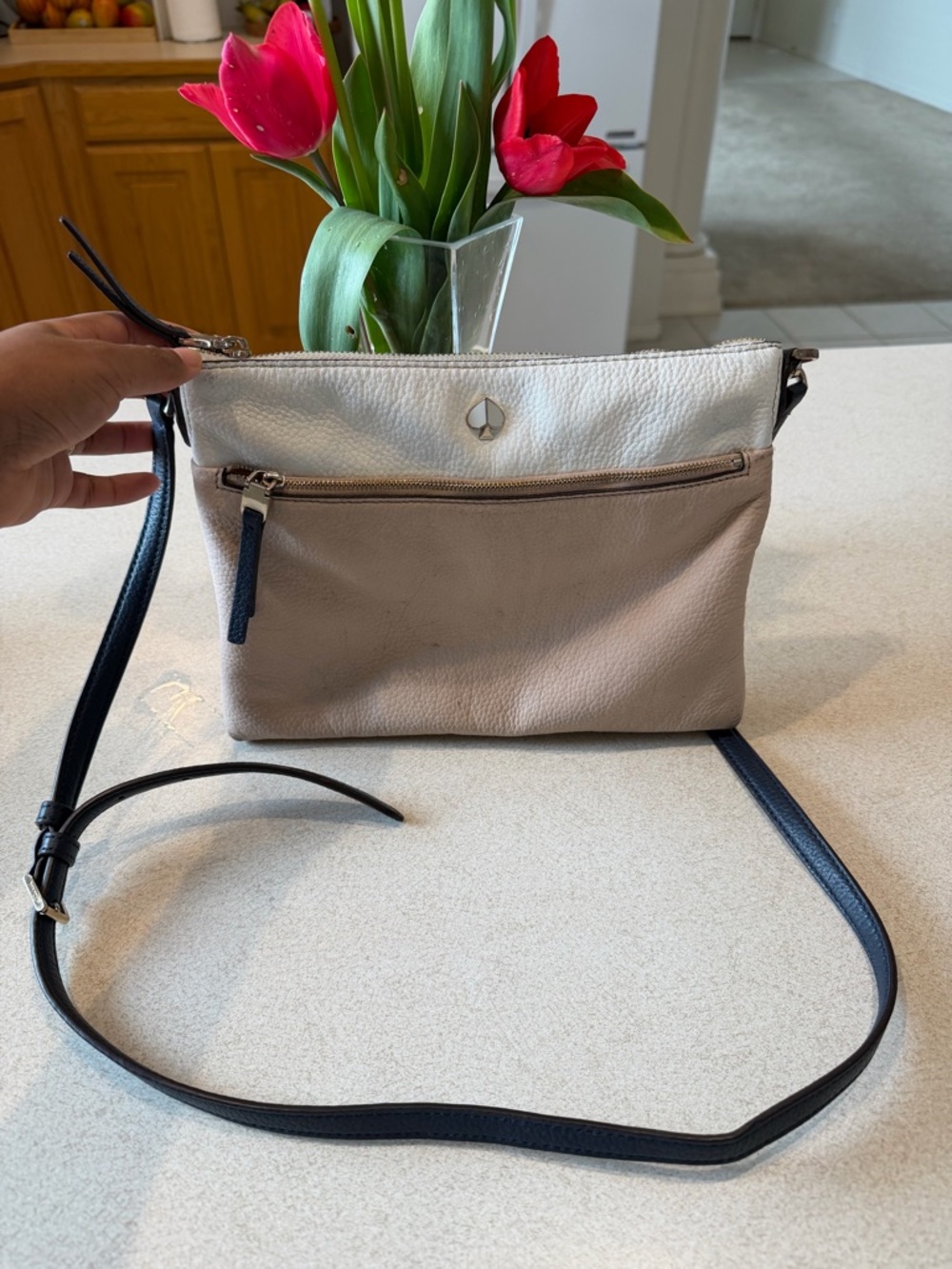 kate spade Two-Tone Leather Crossbody in White, Taupe and Black